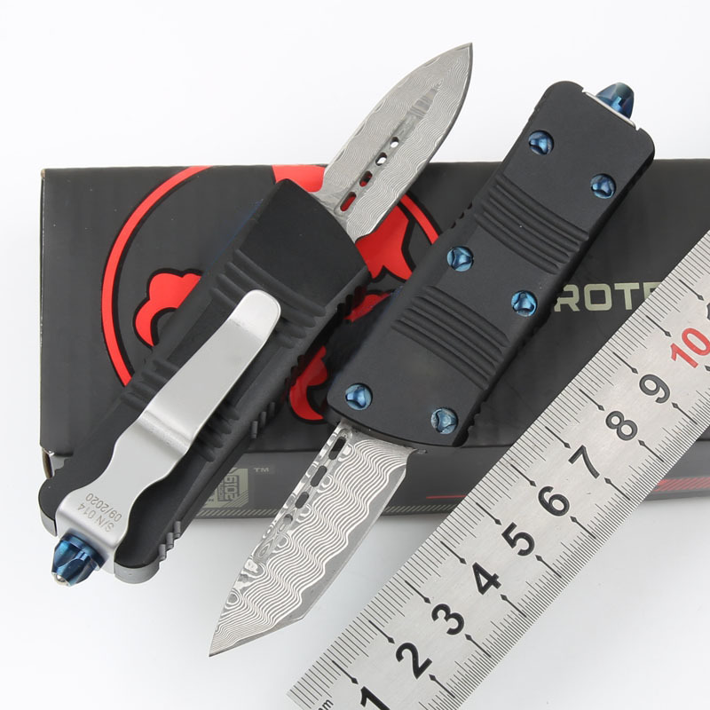 

Mini Outdoor Camping OTF Pocket Knife Damascus Bade Aviation Auminum CNC Hande Adventure EDC Mutifunction Too Surviva