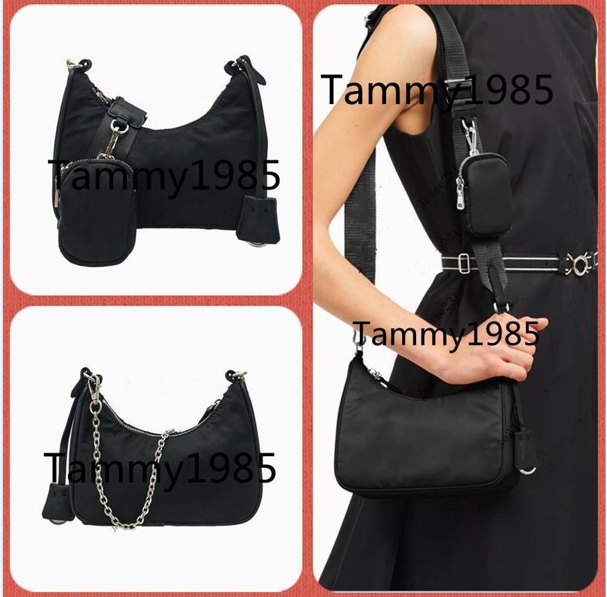 

Black Top quality 2pcs/set hobo nylon women canvas shoulder bags lady Chest pack Tote chains handbags presbyopic purse messenger cross body bag, Black good quality