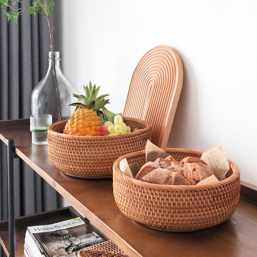 

Storage Basket Rattan Storage Tray Wicker Basket Bread Fruit Food Breakfast Dispay Hand-Woven Rattan Basket Home Decor Crafts