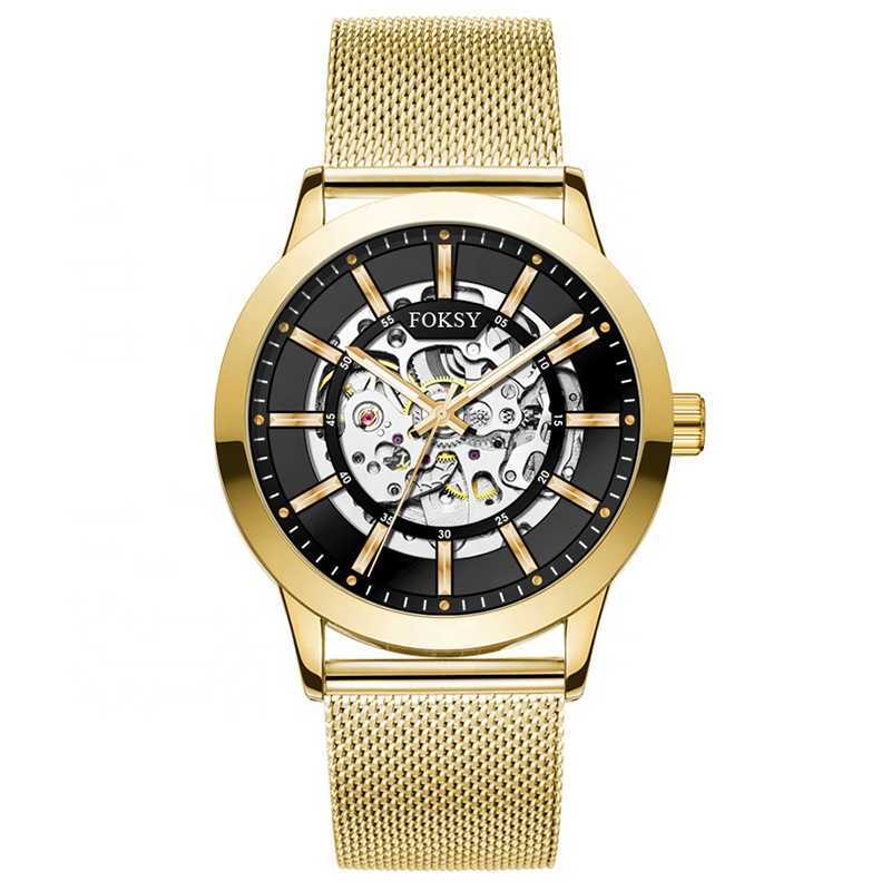 

2020 New Fashion Style Mechanical OEM Watches Men Wrist with Skeleton Case Design, Slivery;brown