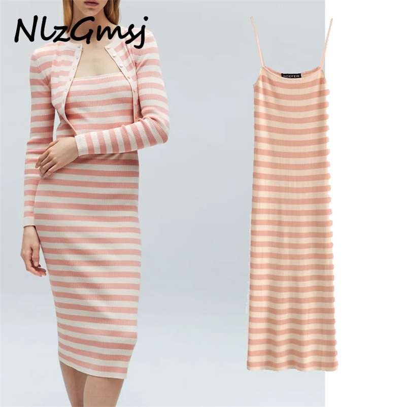 

Dres Basic Knit Midi Woman Party Fashion Stripe Sweater Sleeveless Sexy Bodycon es 03 210628, As picture