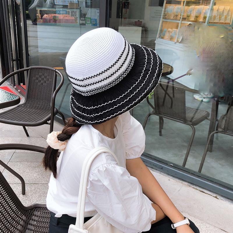 

Wide Brim Hats Female Sun Blocking Hat Lace Splicing Straw Summer Beach Cap Outing All-match For, White