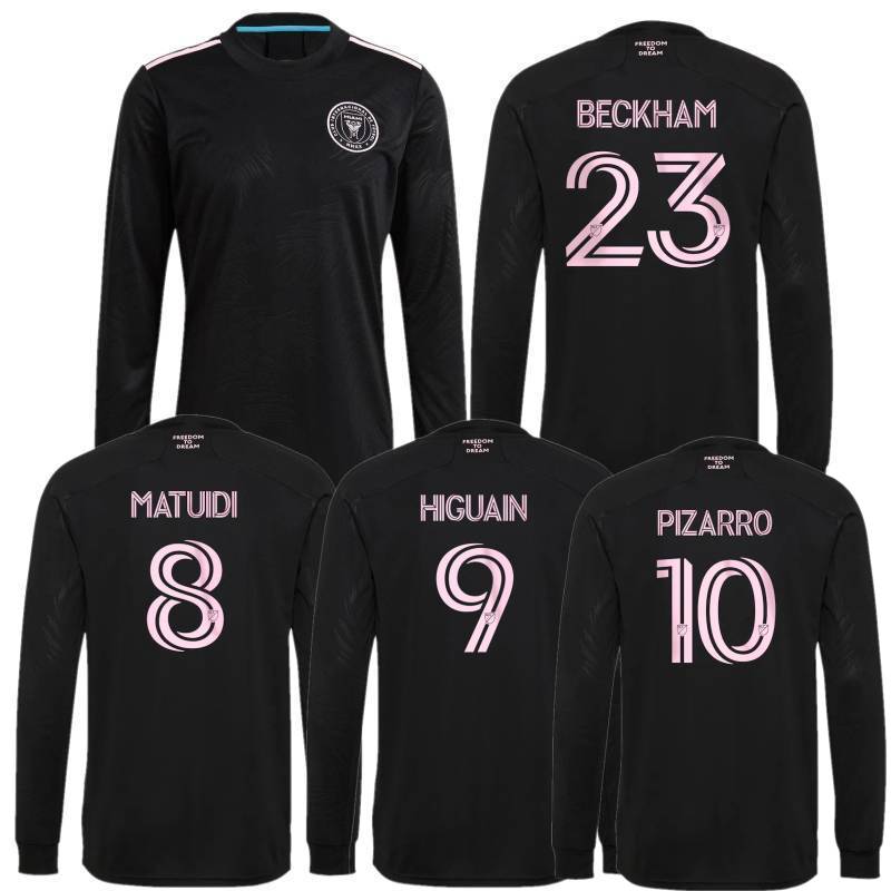

2021 Inter Miami Long Sleeve Soccer Jerseys 2021/22 #10 PIZARRO MATUIDI Uniform Mens #23 BECKHAM #9 HIGUAIN Full Sleeve Football Shirts, Black;yellow