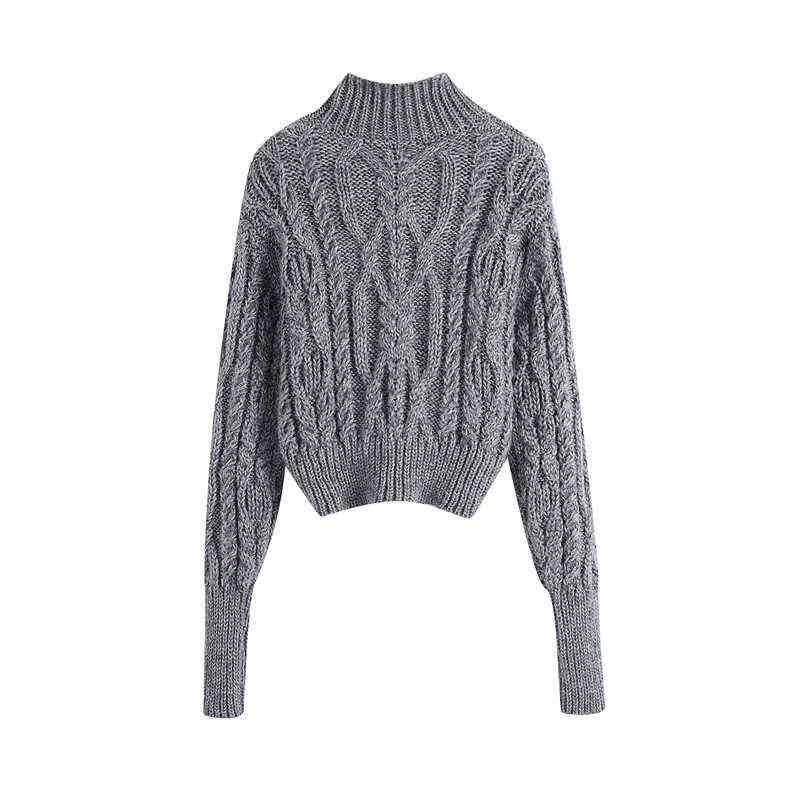 

Evfer Women Autumn Fashion Knitted Za Gray Turtleneck Pullover Tops Female Casual Long Sleeve Short Thick Sweaters Girls Jumpers Y1110