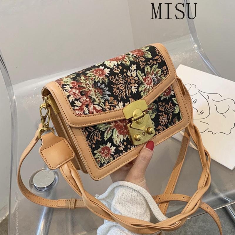 

Vintage Print Flap Bags Square Crossbody Bags For Women 2021 PU Leather Women's Designer Handbag Travel Shoulder Messenger Bag, Black