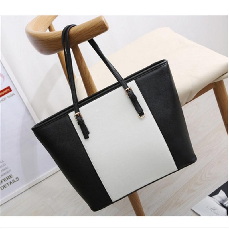 

2021 Women Black White Patchwork PU Leather Shoulder Bags Messenger Bag Female Travel Large Capacity Handbags Crossbody Tote Bag