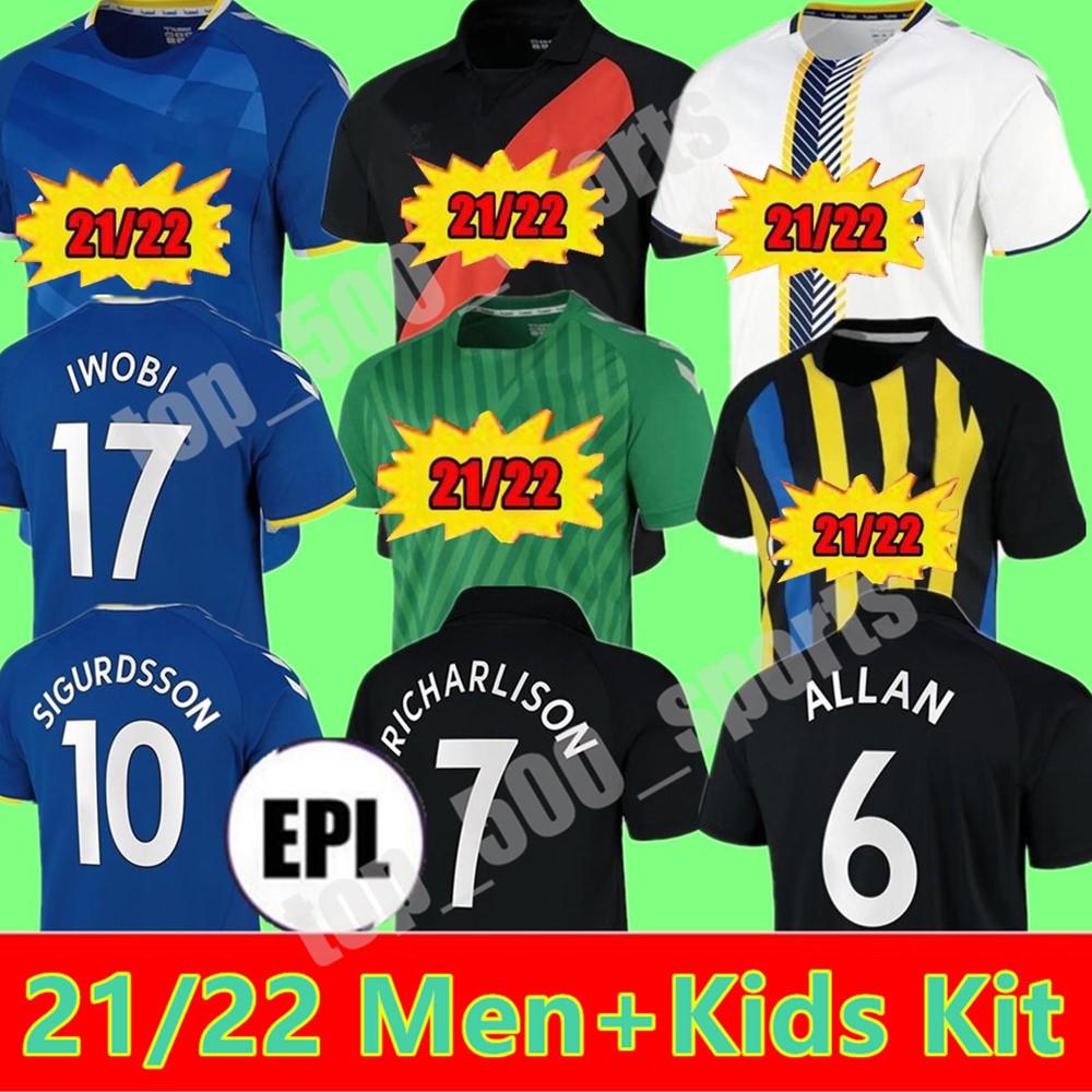 

21 22 CALVERT-LEWIN RICHARLISON SIGURDSSON ALLAN Soccer Jerseys Football Shirt PICKFORD Black Green Goalkeeper Y.MINA Home Away Mens 3Rd Jersey kids kit, Kids home