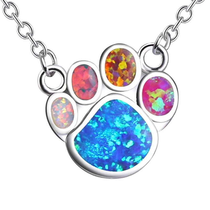 

Pendant Necklaces Fashion Luxury Multicolor Opal Foot Silver Color Footprint Choker Necklace Women Charm Boho Beach Jewelry