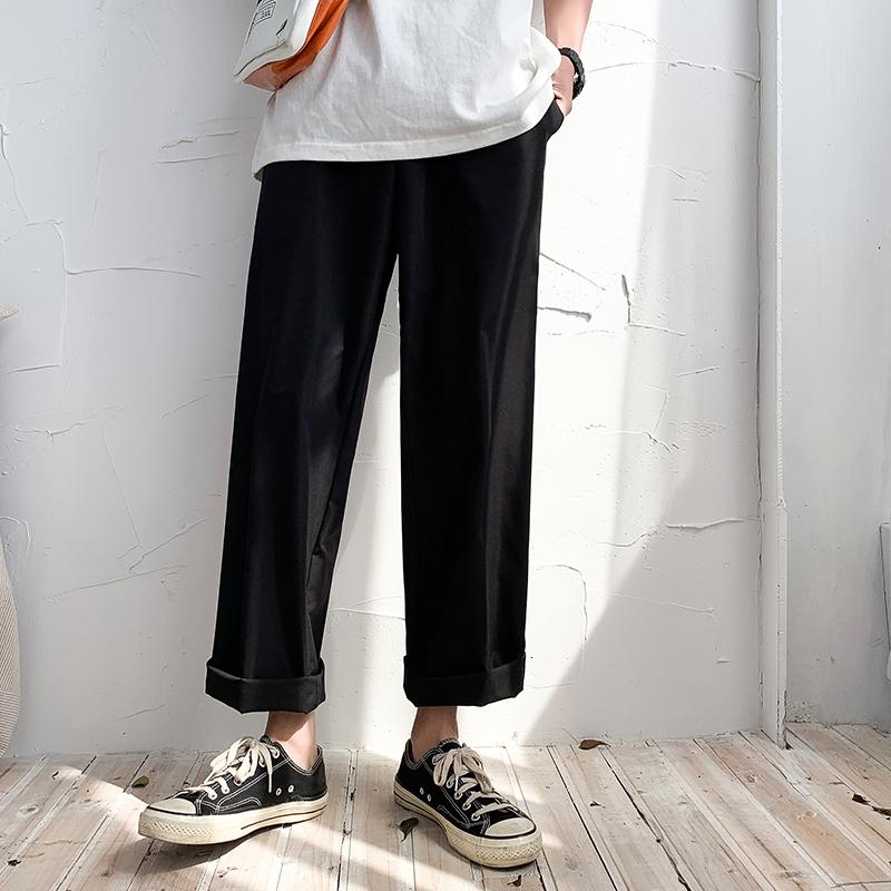 

2021 New Summer Men's Broad-legged Loose Khaki/black/green Streewear Trousers Casual Pure Color Cargo Pants S-2xl A9ks