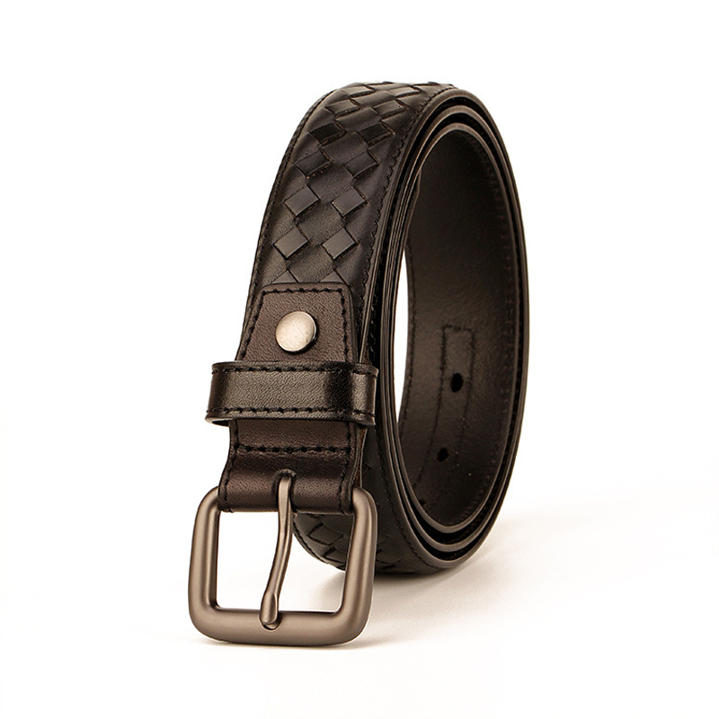 

2021 New Braided Leather Men Fashion Belts Vintage Girdle Waistband Male Pin Buckle Weaving Grain Belt X4bo, Black