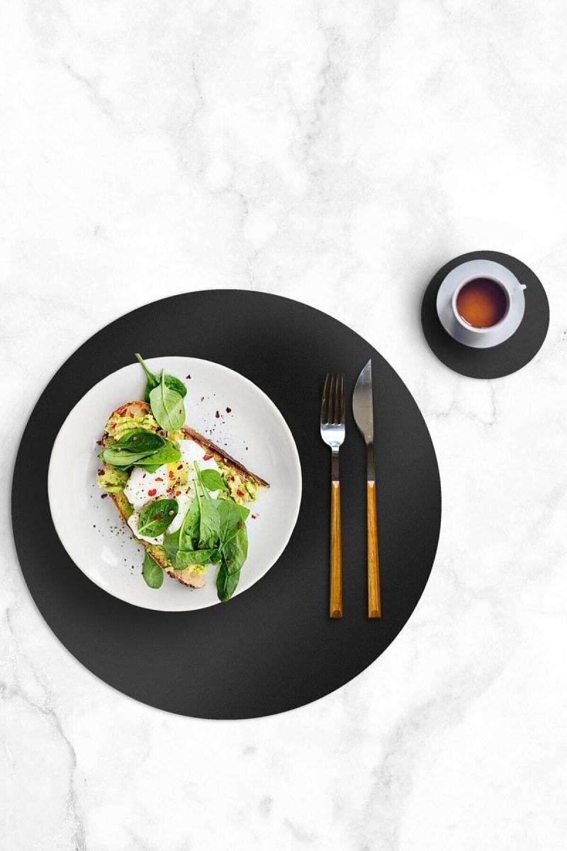 

Mats & Pads Table Service Seti 12 Piece Black Plate Mat-Glass Round Leather Heat Resistant Non-Slip Washable Kitchen Living Room Gar