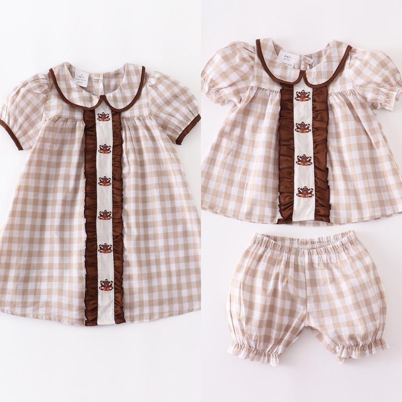 

Family Matching Outfits Girlymax Thanksgiving Baby Girls Turkey Plaid Shorts Set Short Sleeve Dress Woven Look Sister's Wear Kids Clothing, Blue