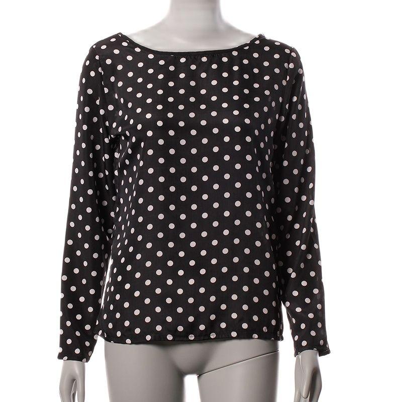 

Women' Blouses & Shirts Round Collar Camisa Dot Chiffon Wave Point Long-Sleeved Shirt Clothes Women Fashion 2021 Female Blouse White Black