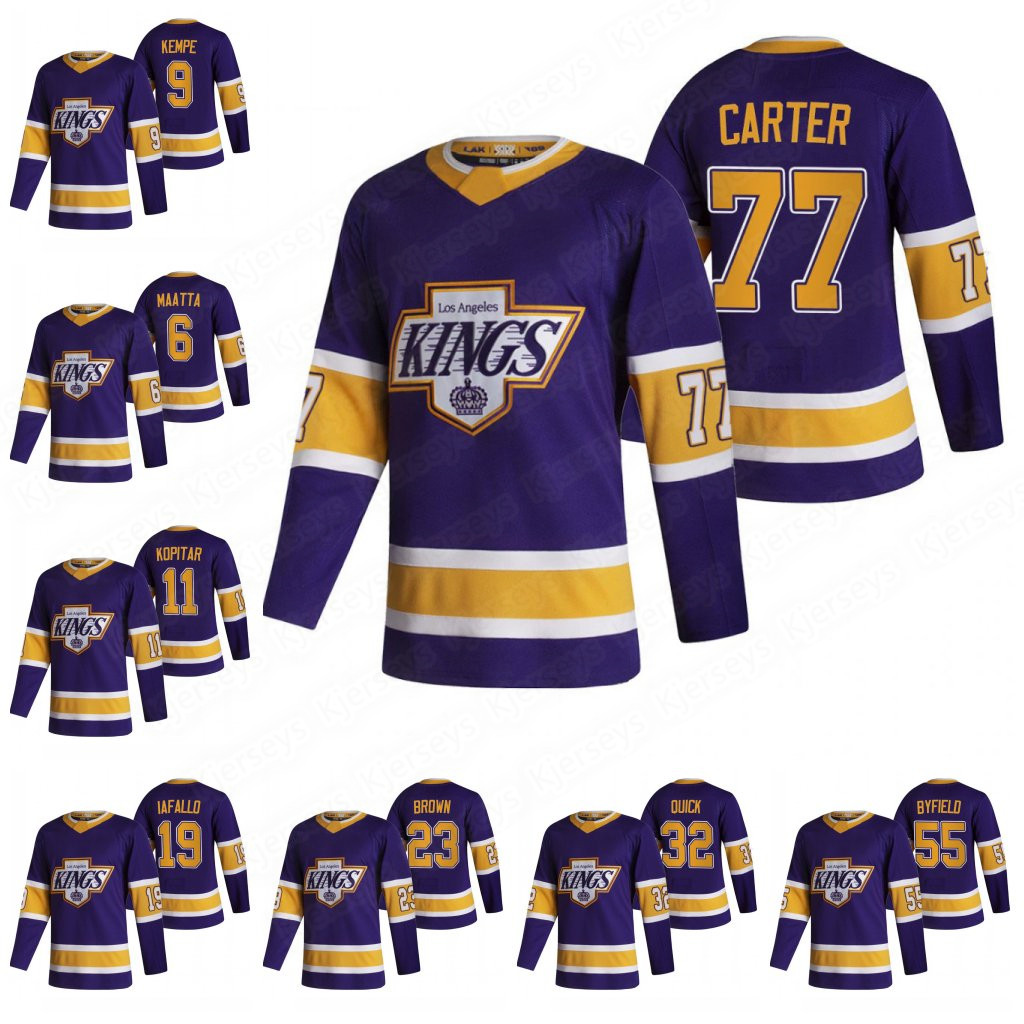 

77 Jeff Carter LA Angeles Kings 2021 Reverse Retro Jersey Anze Kopitar Quinton Byfield Drew Doughty Brown Iafallo Jonathan Quick Toffoli Gretzky hockey jerseys, Blank no name and number