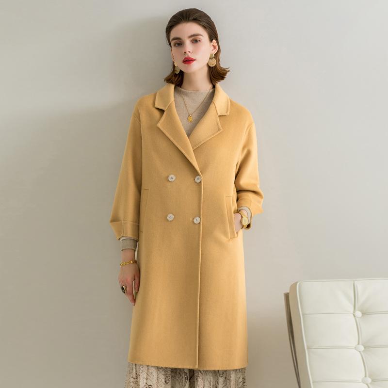 

Women' Wool & Blends Donsignet Fashion Double-faced Cashmere Coat Women Mid-Length Autumn Winter Loose Double Breasted Woolen, Black
