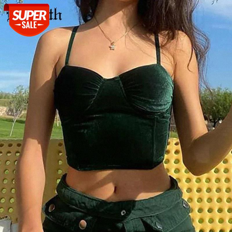 

InsGoth Aesthetic Velvet Green Camis Vintage Bodycon Corset Camisole Goth Y2K Sexy Spaghetti Strap Women Summer Basic Tops #GK6w, White