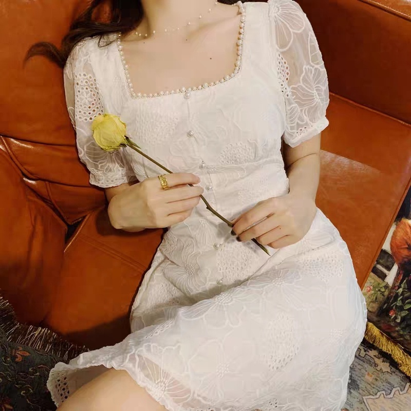 

2021 New Elegant Chiffon Sleeve Party Office Lady Summer Korean Style French Vintage Retro Women V7j4, White