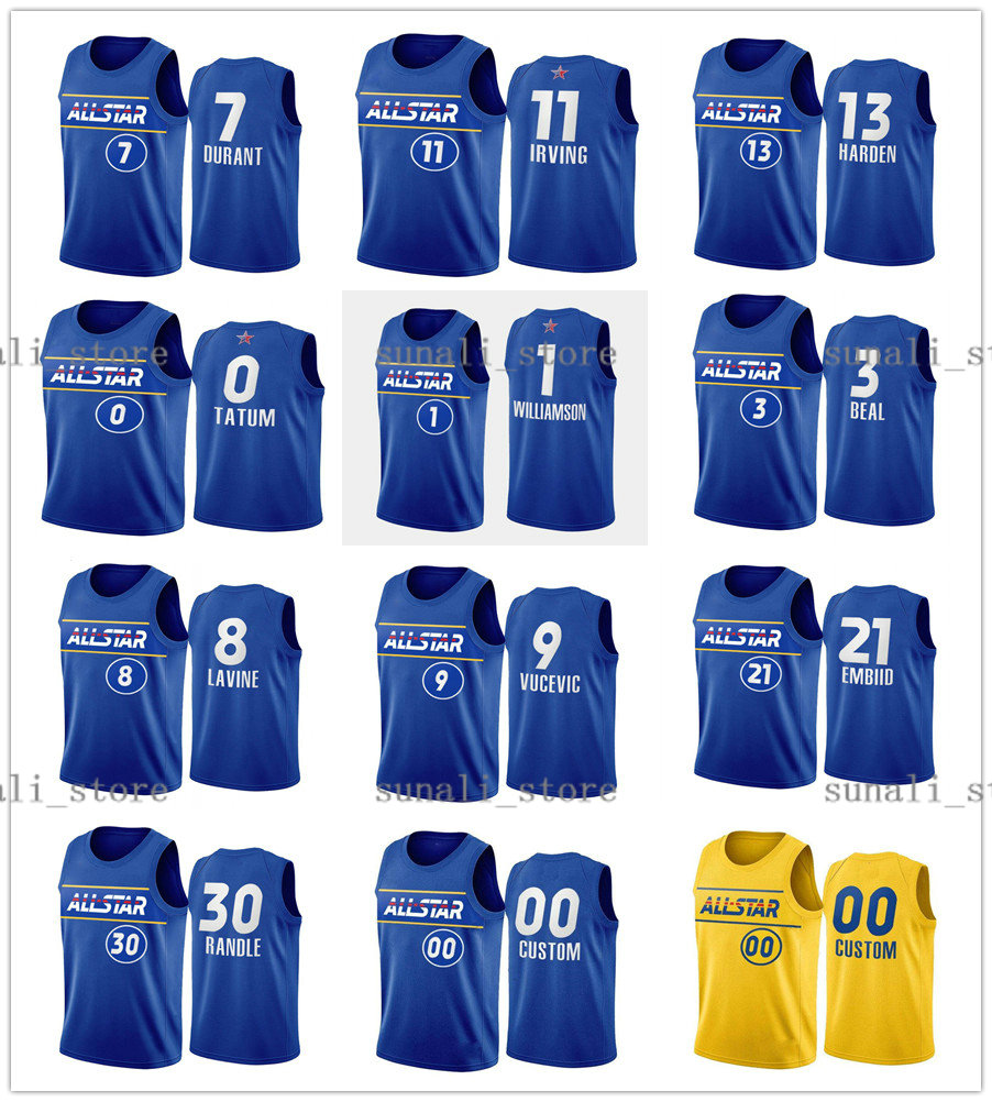 

2021 All-Star Bradley 3 Beal Devin 1 Booker Zach 8 LaVine Julius 30 Randle Nikola 9 Vucevic Donovan 45 Mitchell Joel 21 Embiid Jersey Shorts, Women blue