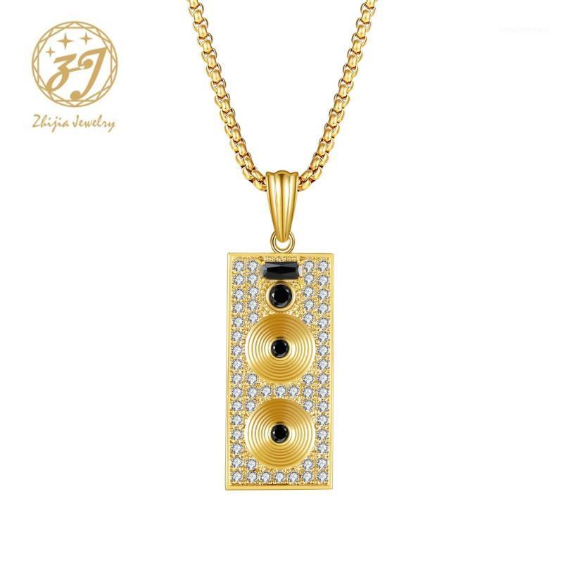 

Zhijia Top Brand Design Style Luxury Golden Crystal Rhinestone Recorder Pendant Necklace Gifts Wedding Jewelry Chains