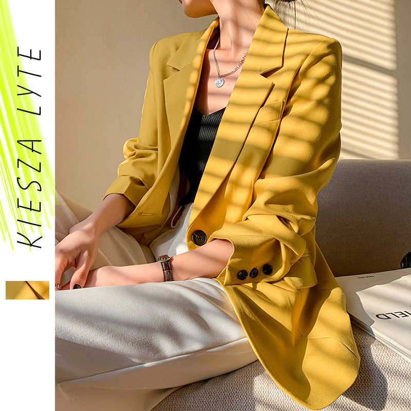 

Yellow Suit Jacket Women Spring Autumn Loose Casual Korean Style Chic Fashion Female Blazer Outwear 210608, Lemon yellow