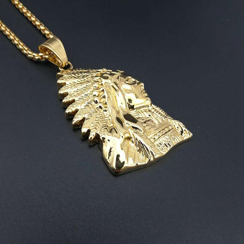 

Pendant Necklaces Hip Hop Rock Chief Men Pendants Necklace 316L Stainless Steel Jewelry With 24" Gold Chain, Silver