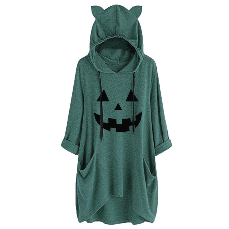 

Halloween Fashion Ladies Jacket Loose Pocket Sweater Witch Print, Black