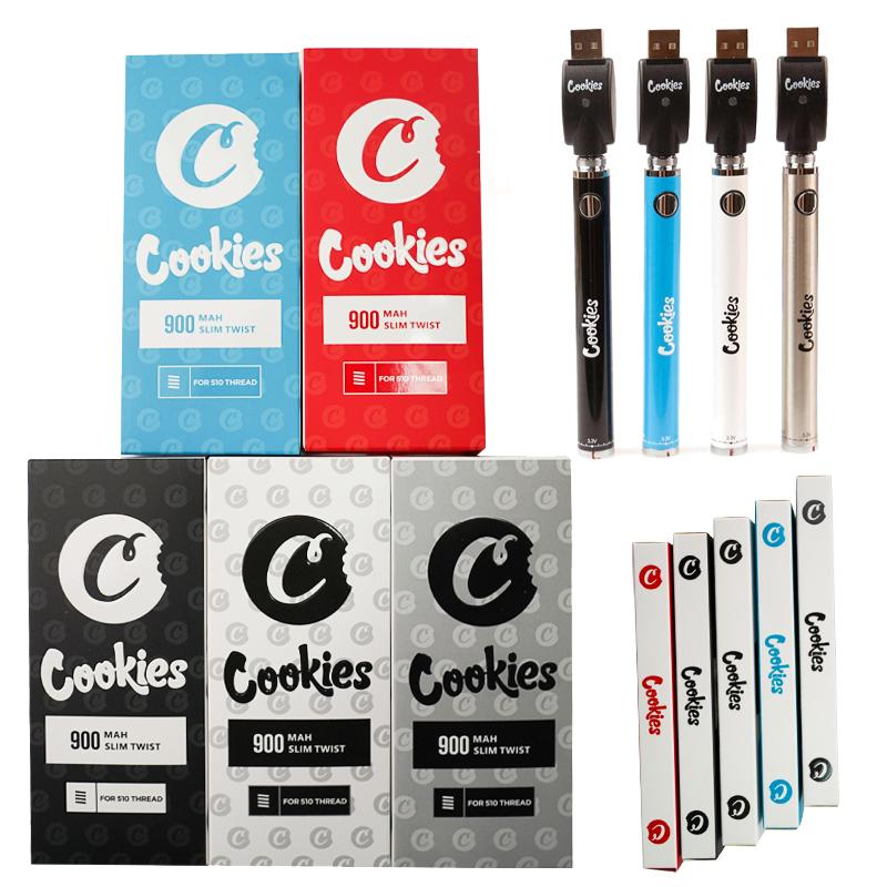 

New COOKIES BOTTOM TWIST Preheating VV BATTERY Ego Thread 900mah Battery 3.3-4.8V E cigarette Cartridge Battery with USB Charger cookies