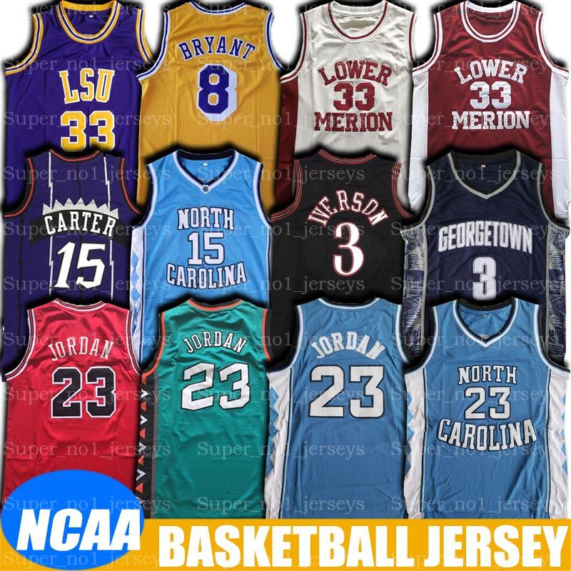 

NCAA North Carolina Vince Michael Carter Tar Heel Jersey Allen Lower Iverson Merion Jerseys LSU Earvin Oneal Johnson Basketball Jesrey, Black;red