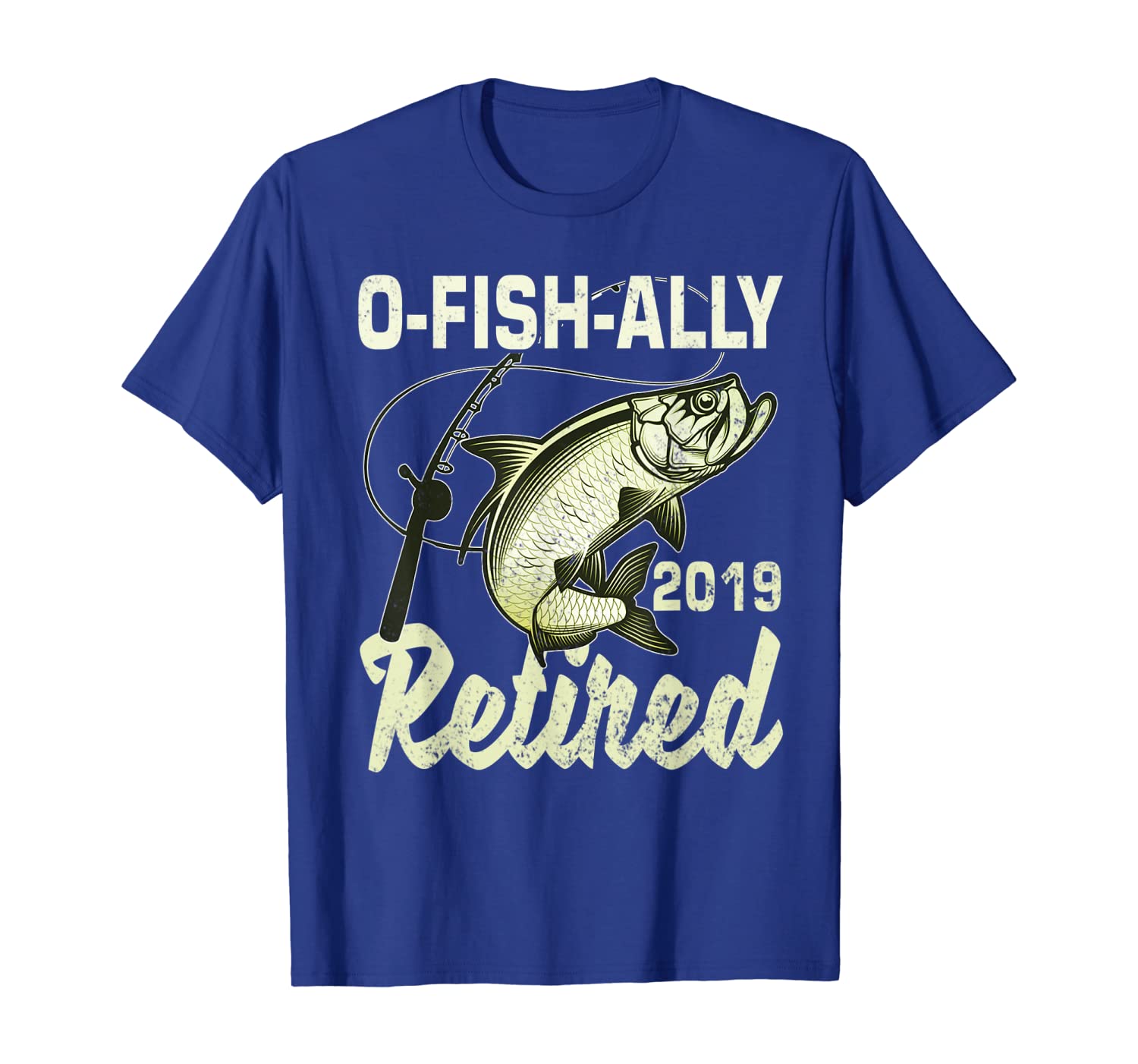 

OFishally Retired 2019 Tshirt Fishing Retirement Gift, White;black