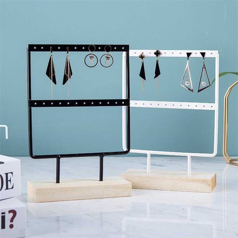 

Wholesale Wooden Base Metal Ear Studs Pendant Jewelry Holder Display Stand Organizer Earrings Presenting Rack 24/44/66 Holes 211110