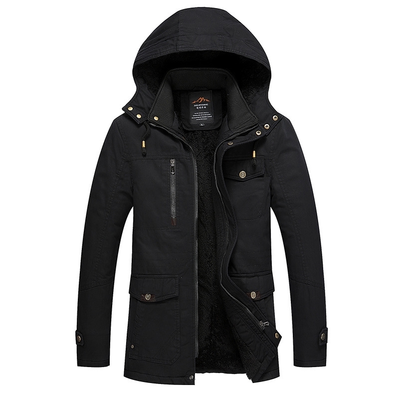 

Hooded men's new thickened warm and fashionable middle-aged jacket men, Khaki
