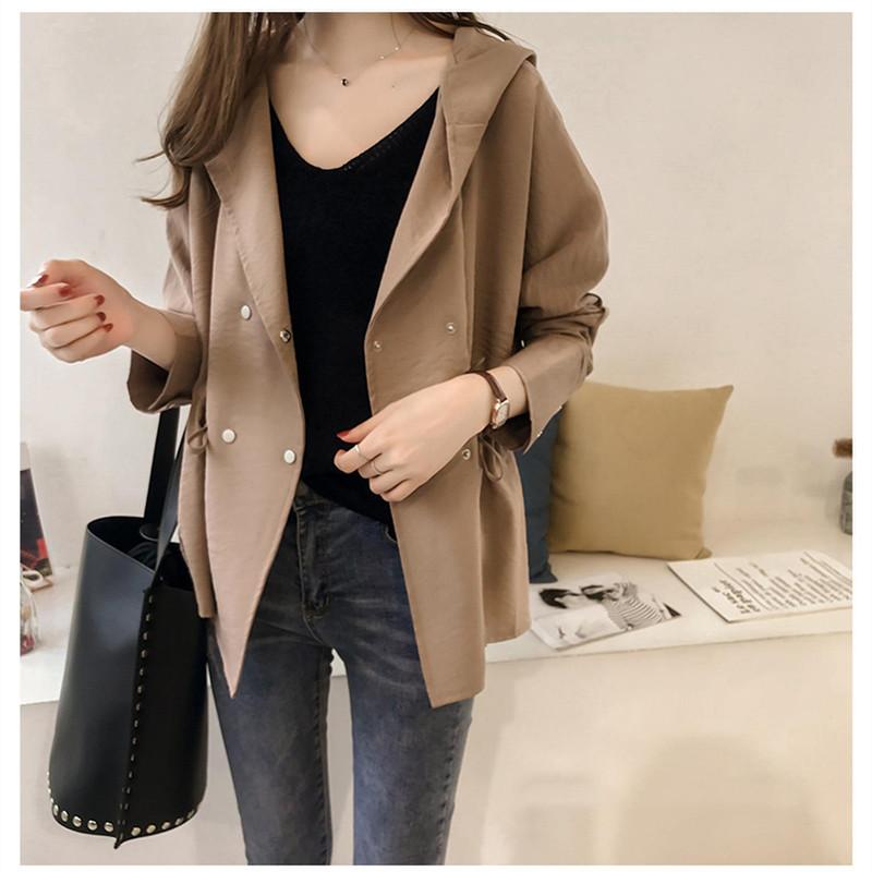 

Women' Trench Coats Autumn Korean Loose BF Hooded Windbreaker Mid-length And Small Casual Long-sleeved -4XL, Black