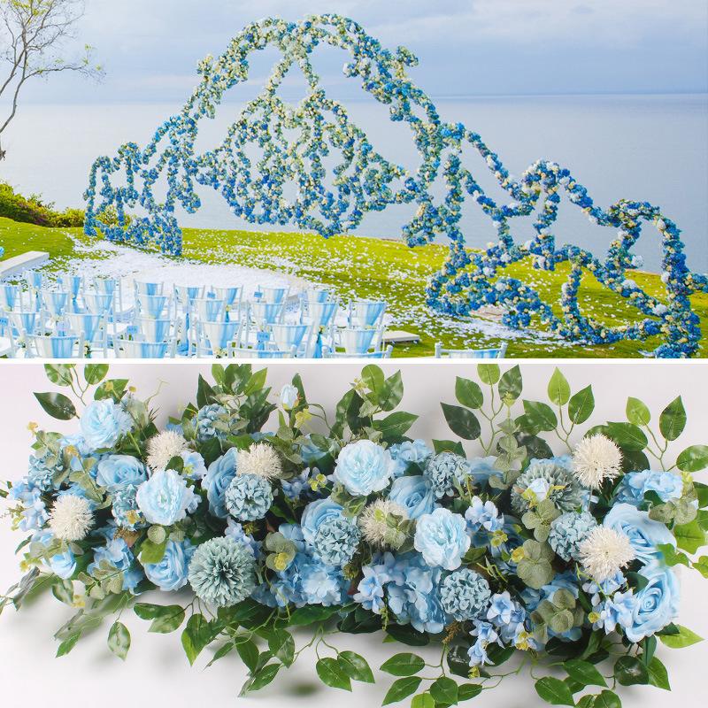 

50cm DIY artificial flower row acanthosphere eucalyptus rose peony hydrangea plant mix wedding decoration flowers for table runner arch background decor, As picture
