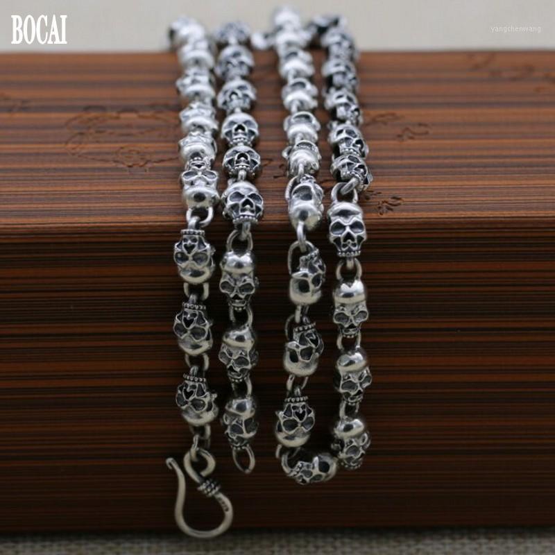 

Neo-Gothic Rock Style, Domineering Man Necklace Real S925 Pure Silver Skull Chain Vintage Thai For Men Chains
