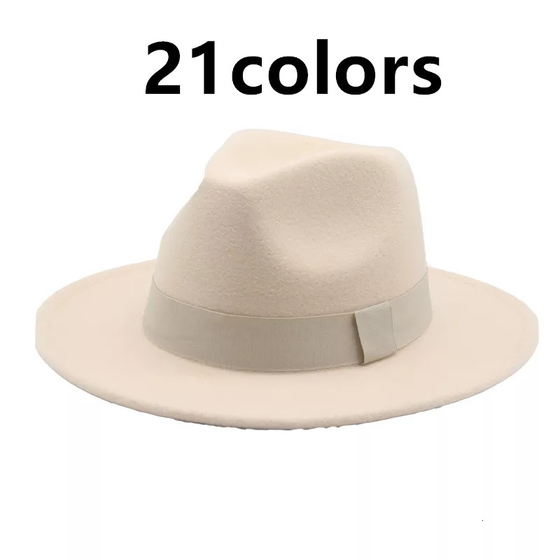 

2021 New Fedora Ribbon Band Belt Wide Brim Classic Beige White Felted Hat Elegant Fascinator Men Winter Women Hats Djgq, Beige a