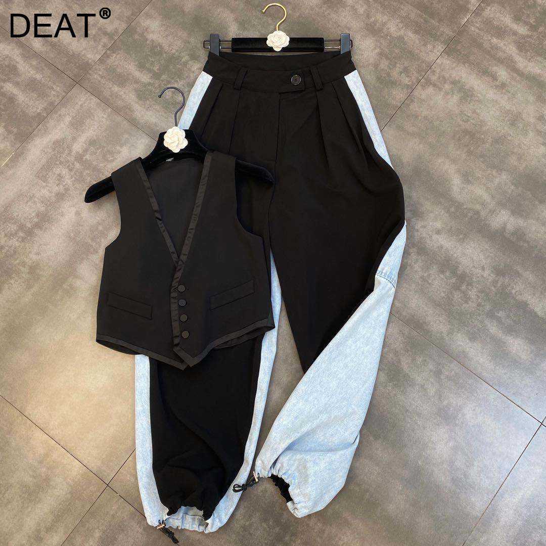 

DEAT Women Single-breasted Sleeveless V-neck Coat Vest Arrivals Temperament Fashion Spring Summer 11D1479 210709