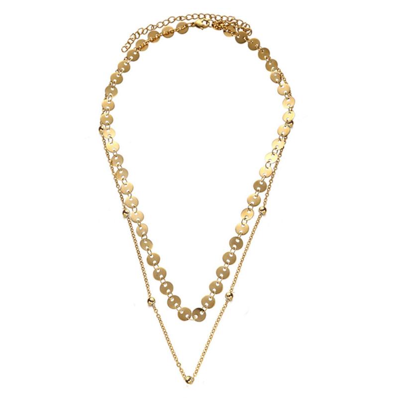 

Pendant Necklaces Fashion Double Layers Stainless Steel Sequin Coin Necklace For Woman Charm Choker Jewelry