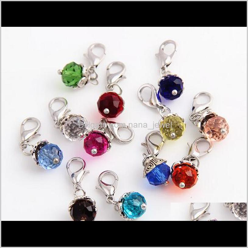 

20Pcs/Lot Mix Colors Crystal Birthstone Dangles Birthday Stone Pendant Charms Beads With Lobster Clasp Fit For Floating Locket Ebj0S Xrtbz, Bronze;silver