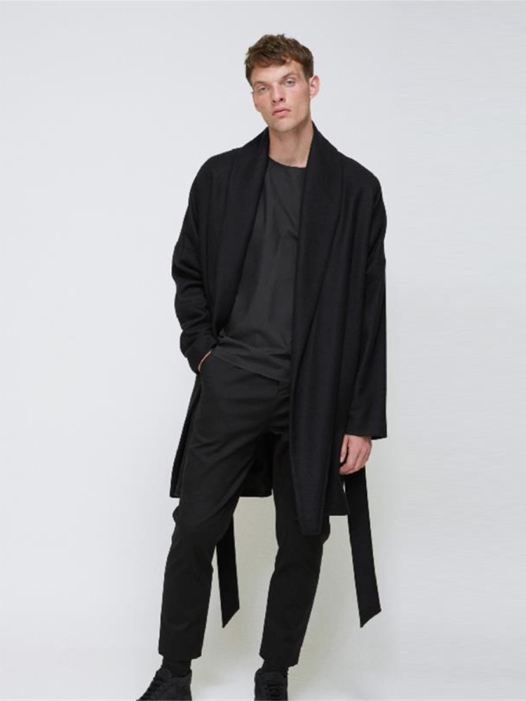 

Men' Trench Coats Autumn And Winter Long Windbreaker Type Woolen Lapel Jacket Contracted Chinese Style Loose Belt Sleeve Coat, Black