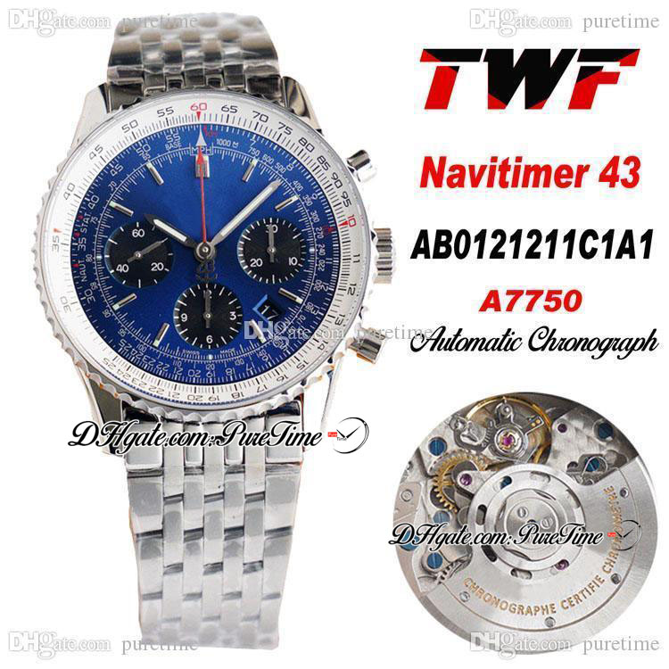 

TWF B01 ETA A7750 Automatic Chronograph Mens Watch Blue Black Dial Stainless Steel Bracelet Best Edition 2021 New PTBL Puretime C99a1, Original box a styles