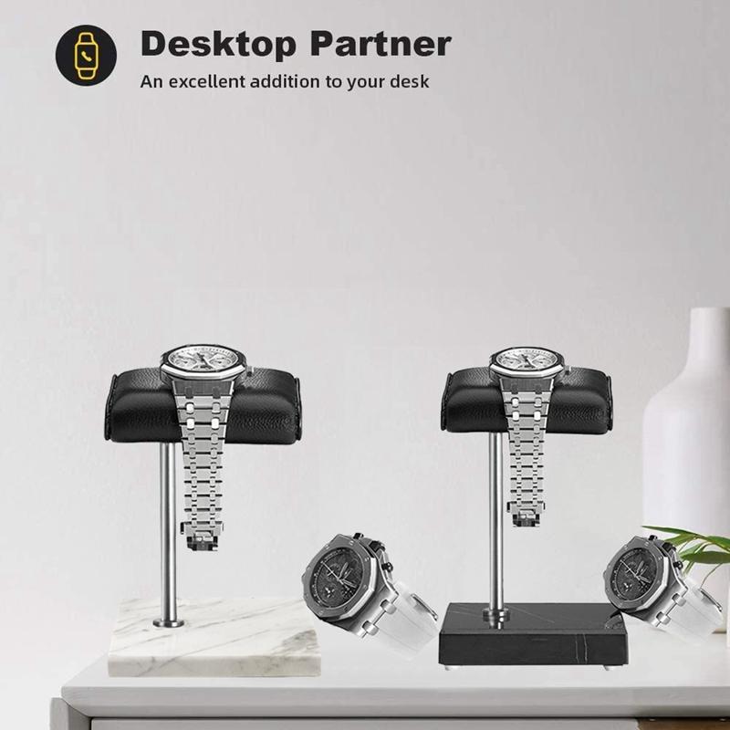 

2 Pcs Marble Silver Rod Watch Bracelet Bracelet Display Stand PU Leather Jewelry Stand Black+White Watch, Pink;blue