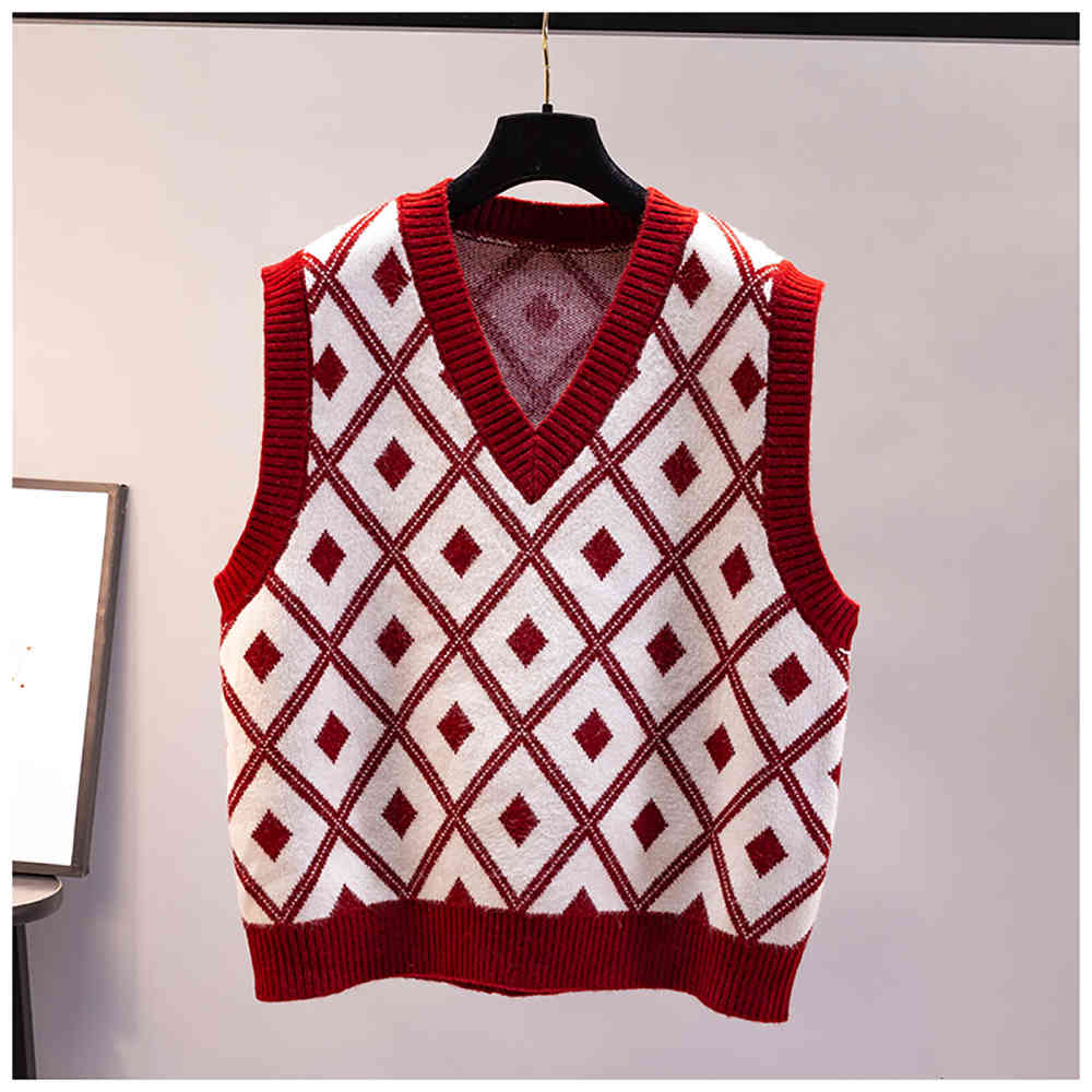 

women's sweaters vintage plaid sweater, v-neck, sleeveless, vintage, casual style, with slices, loose, baggy, for spring and autumn wxy, White;black