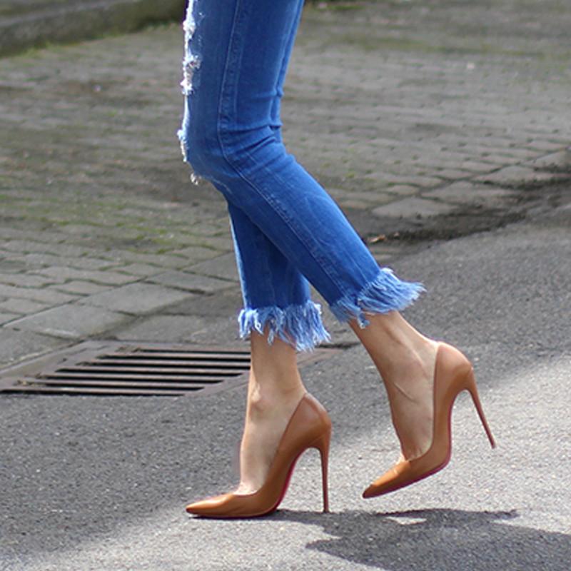 

Woman High Heels 12cm Shoes Pumps Stilettos Shoes For Women PU Leather Wedding brown nude black YG001 CHENSIR9, White-8cm