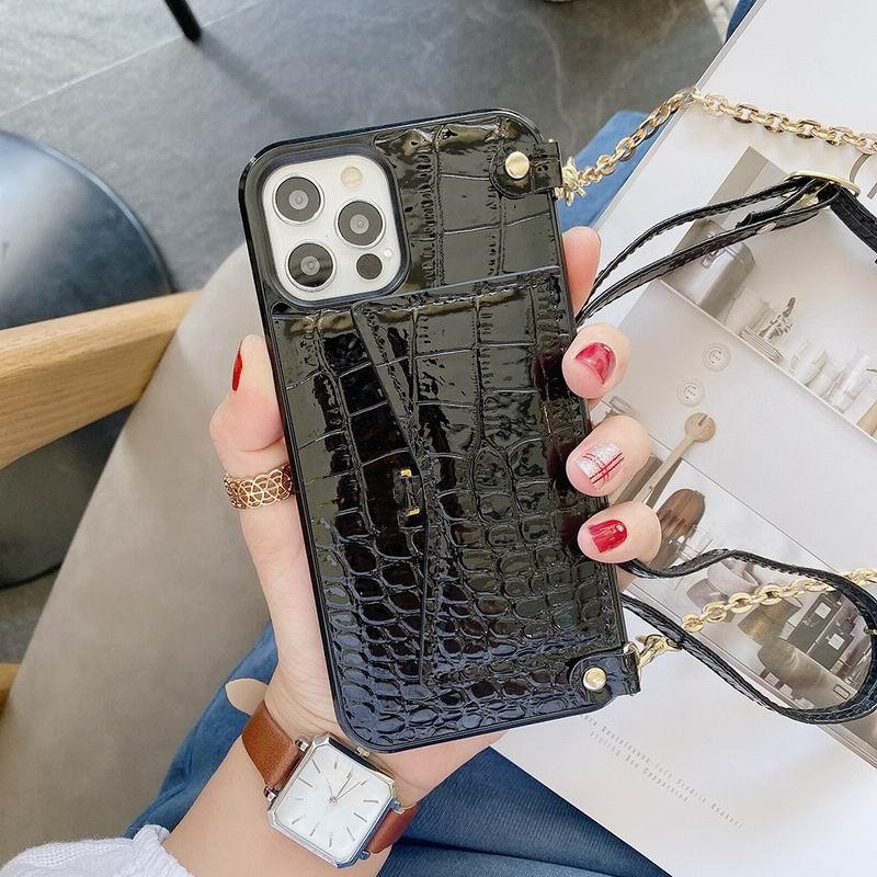 

Luxury PU Leather for IPHINE 12 Mini Cover Crocodile pattern card bag crossbody Phone Cases For iPhone 11 Pro Max, White
