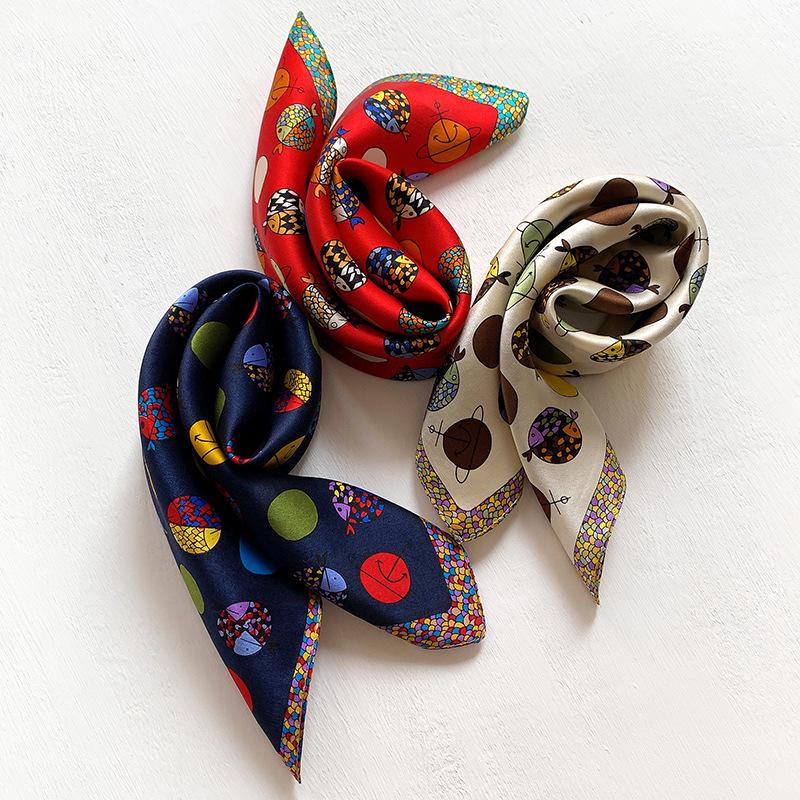 

Scarves 100% Silk Women Fashion Scarf Handkerchief Circle Candy Color Matching Pattern Square Head Bandana Ladies Office, Blue;gray