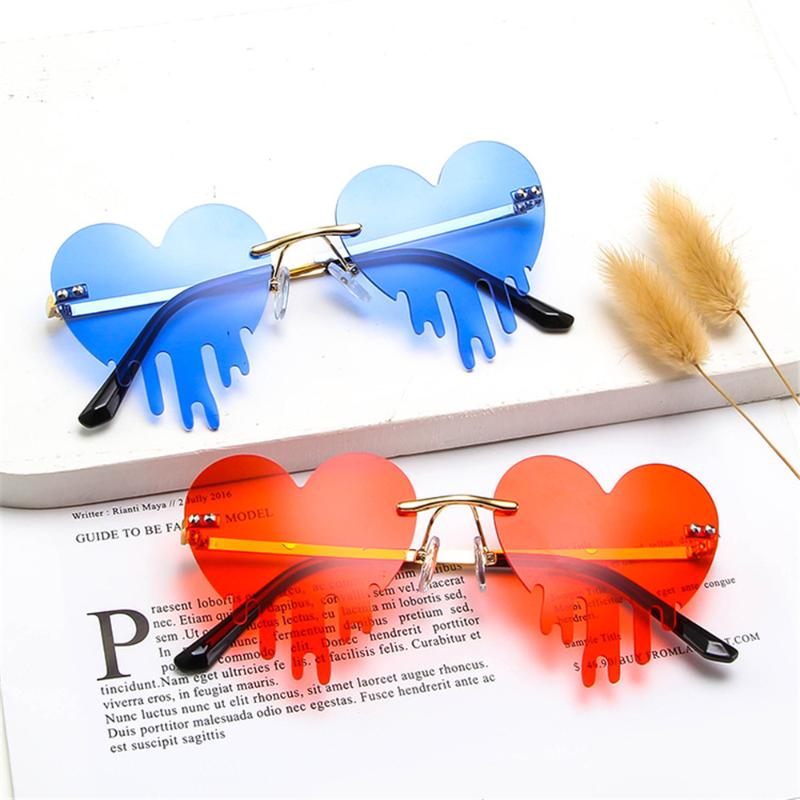 

Sunglasses 1PC Unisex Heart Rimless Fashion Tears Shape Steampunk Sun Glasses Unique Novelty Funny Eyewear Vintage UV400 Shades