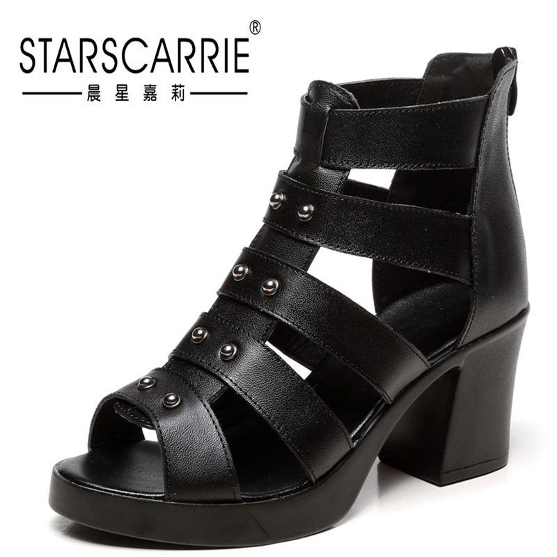 

Sandals 2021 Summer Hollow Thick Heel Roman Fish Mouth Bottom Waterproof Platform High Women's Shoes, Black