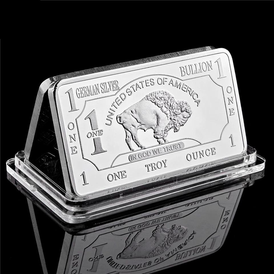 Souvenir German Mint 1 Troy Ounce Buffalo Germen Silver Bullion Bar Replica Coins Collection Platinum Silver Bars Commemorative-image-716346155