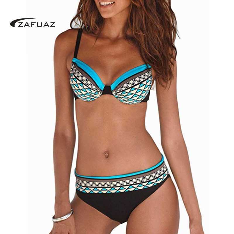

Women Blue Print Push Up Bikini Set Swimsuit Vintage Two Piece Swimwear Female Bandeau Bathing Suit Beach Wear Plus Size 210604, Yellow