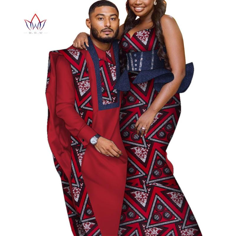 

Ethnic Clothing Bintarealwax Africa Style Couples Bazin Long Women Dress & Mens Robe Set Dashiki Plus Size Wedding WYQ841